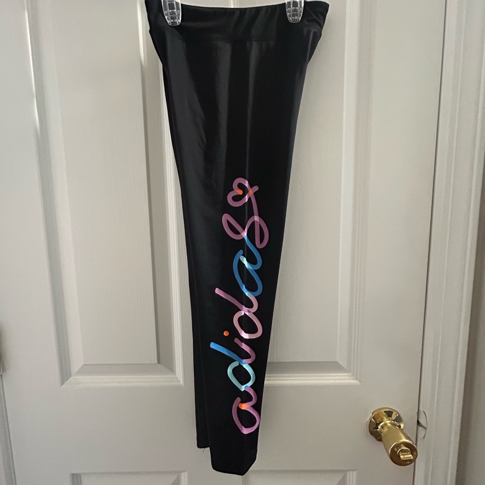 Adidas AeroReady Black Leggings with Colorful Script